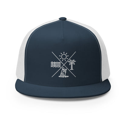 Paddleboarding X Sun, Tree, Paddler, Water Trucker Cap