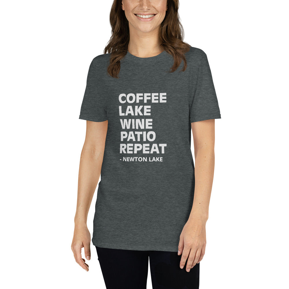 Newton Lake - Coffee, Lake, Wine, Patio, Repeat Short-Sleeve Unisex T-Shirt