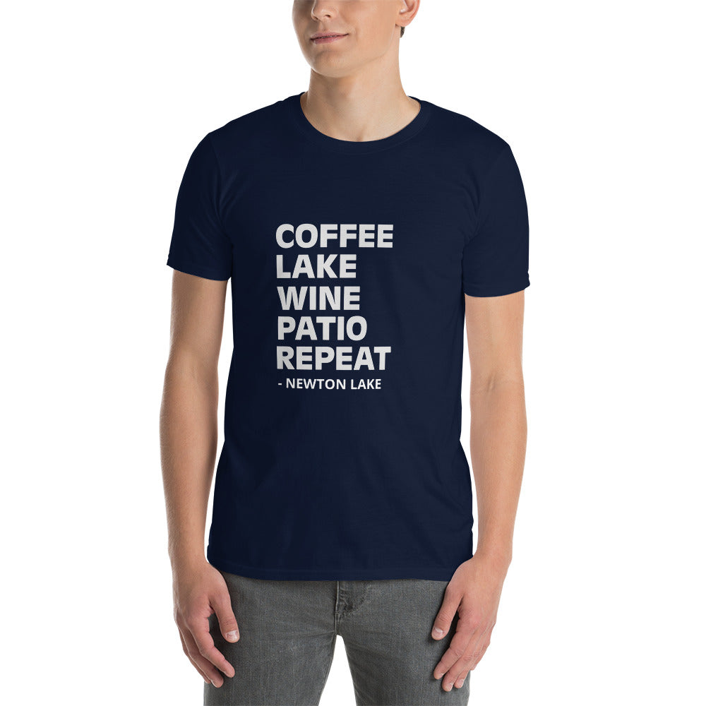 Newton Lake - Coffee, Lake, Wine, Patio, Repeat Short-Sleeve Unisex T-Shirt