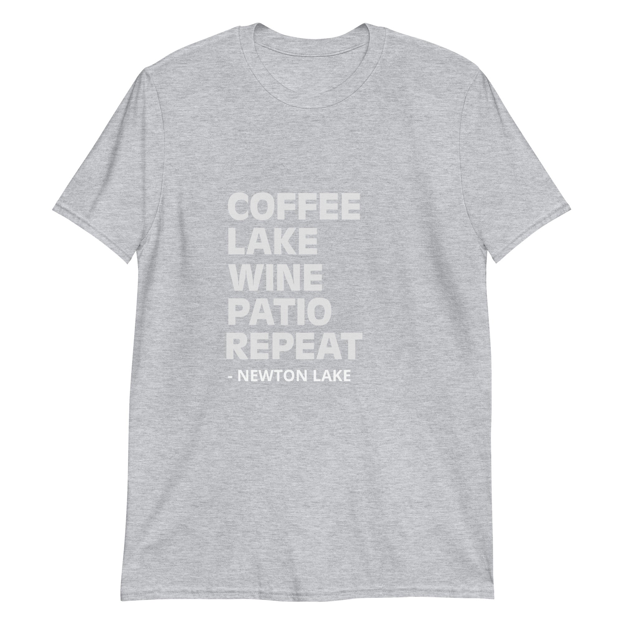 Newton Lake - Coffee, Lake, Wine, Patio, Repeat Short-Sleeve Unisex T-Shirt