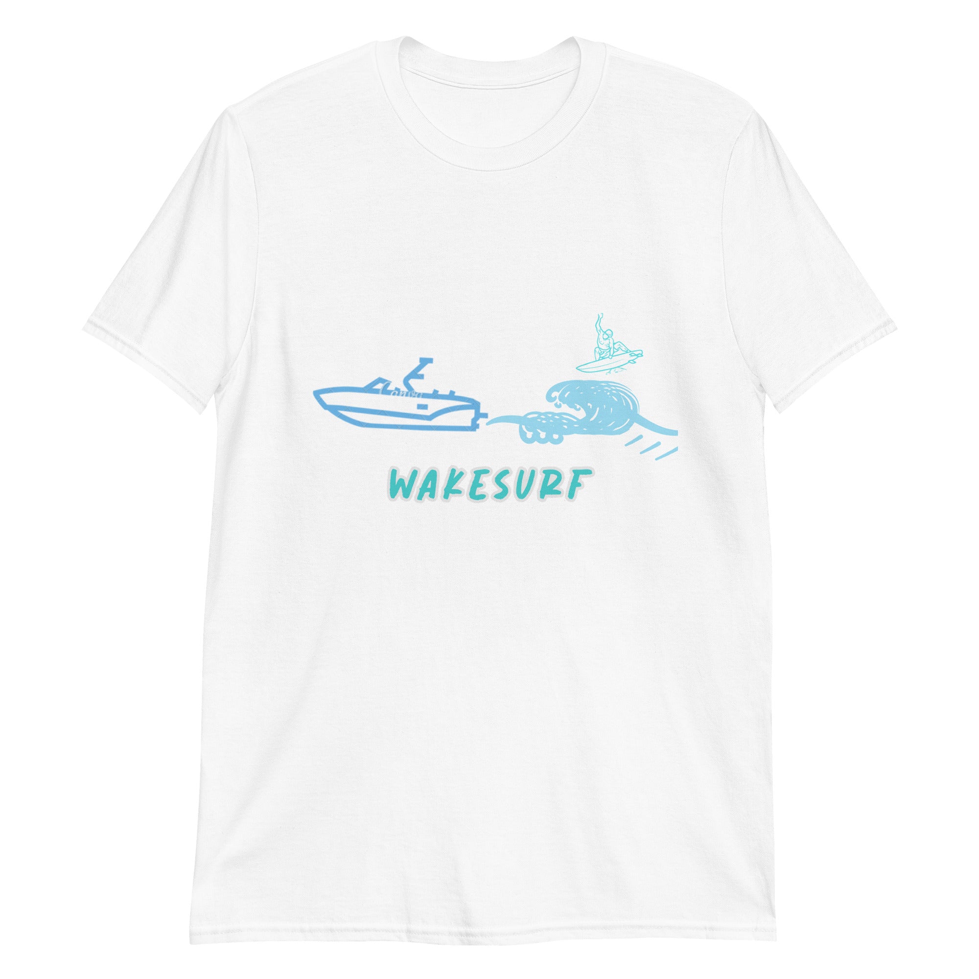 Wakesurf Boat With Big Wave & Surfer Short-Sleeve Unisex T-Shirt