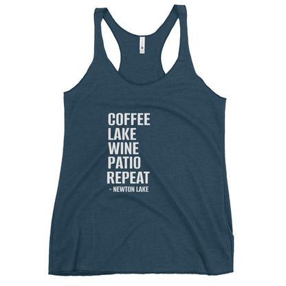 Newton Lake - Coffee, Lake, Wine, Patio, Repeat Women's Racerback Tank