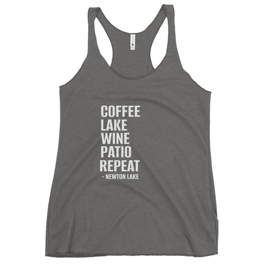 Newton Lake - Coffee, Lake, Wine, Patio, Repeat Women's Racerback Tank