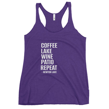 Newton Lake - Coffee, Lake, Wine, Patio, Repeat Women's Racerback Tank