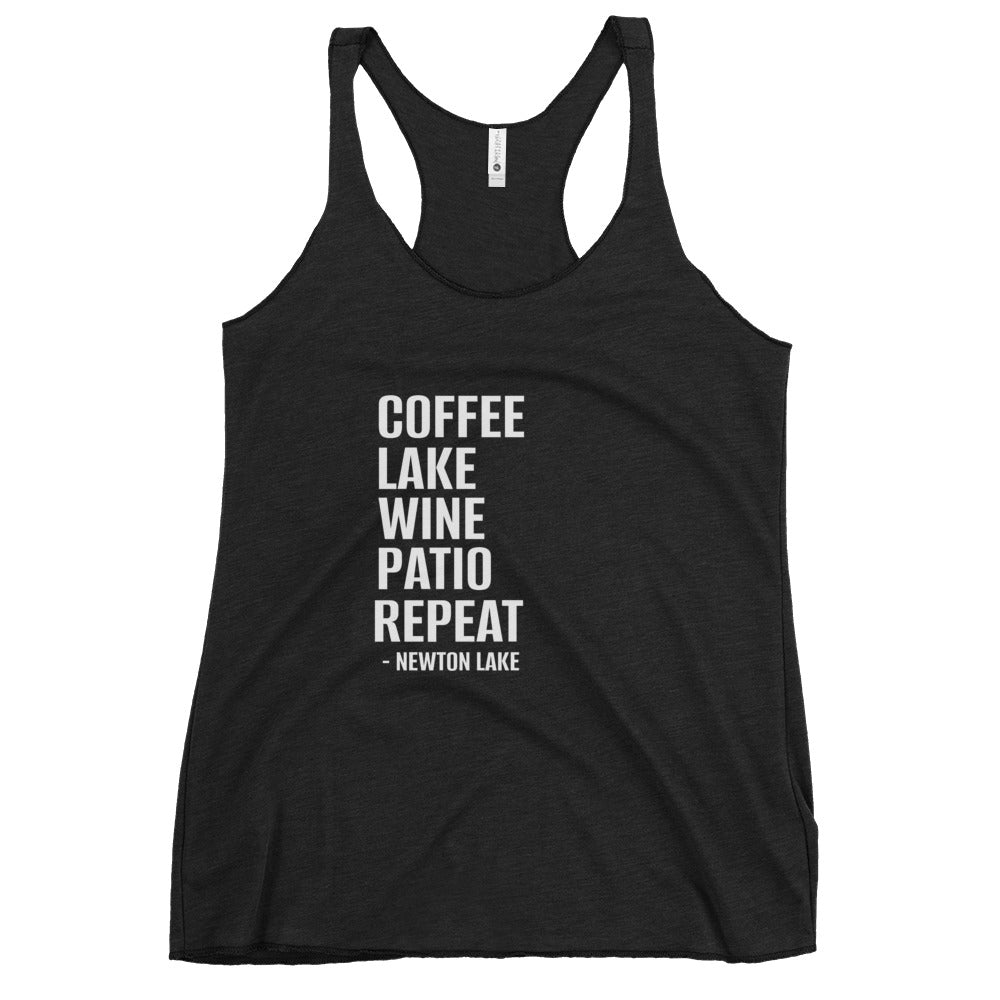 Newton Lake - Coffee, Lake, Wine, Patio, Repeat Women's Racerback Tank
