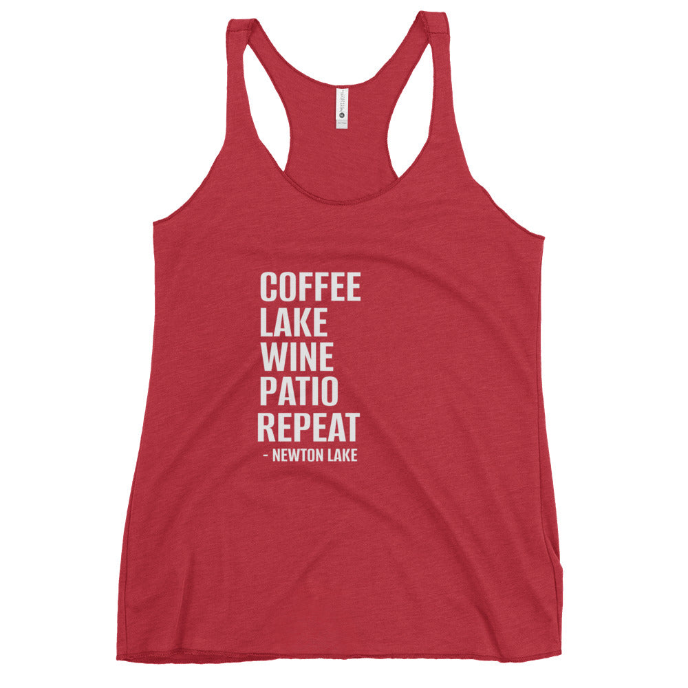 Newton Lake - Coffee, Lake, Wine, Patio, Repeat Women's Racerback Tank