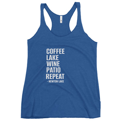 Newton Lake - Coffee, Lake, Wine, Patio, Repeat Women's Racerback Tank