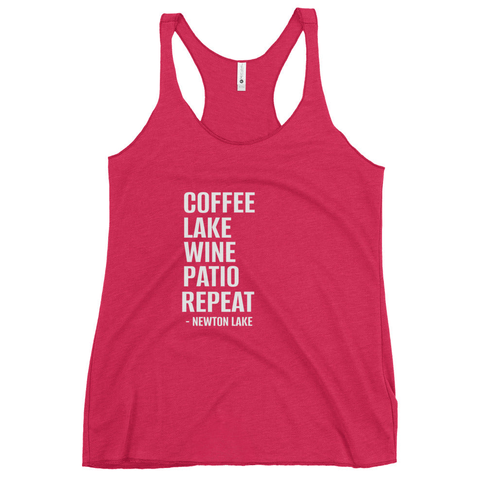 Newton Lake - Coffee, Lake, Wine, Patio, Repeat Women's Racerback Tank