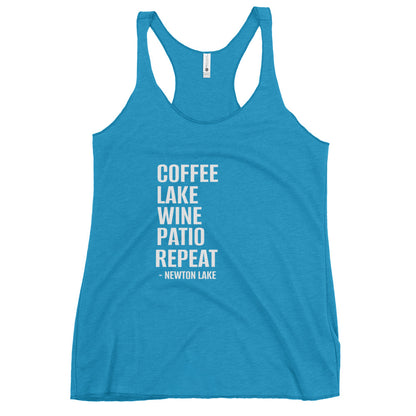 Newton Lake - Coffee, Lake, Wine, Patio, Repeat Women's Racerback Tank